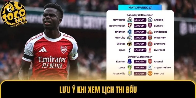 Lưu ý khi xem lịch thi đấu